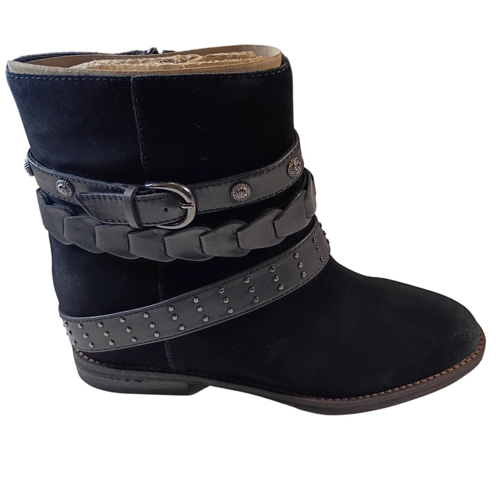Lucky Brand Womens Black Suede Multi Strap Studded Moto Ankle Boots Size 9.5M